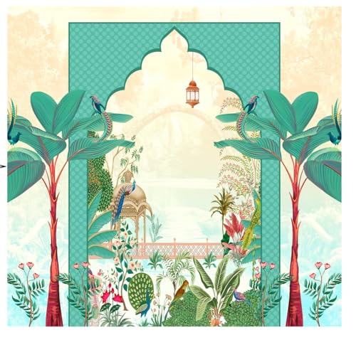 Image of Weddings Decorations Curtains for Backgrounds | Backdrop Cloth for Decoration Pooja 8x8 | Wedding Decoration Cloth Pink Clour 8x8 feet (Peacock backdrops) Green Colour | sankranti backdrops