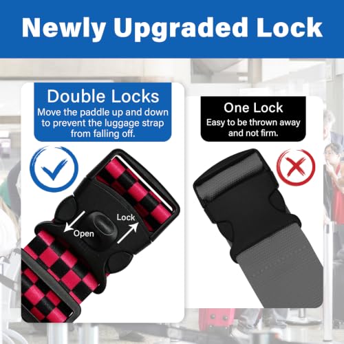 Image of Luggage Straps for Suitcases, Travel Adjustable Belt with Quick Release Buckle, Heavy Duty Nylon Bag Packing Strap, Unique Bright Identifiers Business Travel Accessories (2 Pack) - Black Red