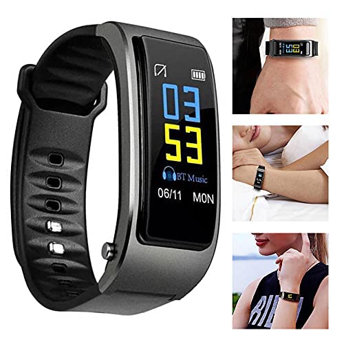 Schermo a colori da 0,96 pollici 2 in 1 Auricolare Bluetooth Braccialetto intelligente Vivavoce Braccialetto Orologio intelligente Auricolare Cardiofrequenzimetro Fitness Tracker per Android iOS Black