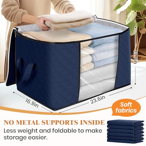 Image of Fab totes 24 Gallons Clothes Storage,Foldable Thick Fabric Blanket Storage Bags, Containers for Organizing Bedroom, Closet, Clothing, Comforter, Organization with Handle (10 Pack,Blue)