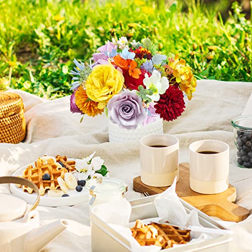 Fake Flowers For Decoration Silk Peony Roses Artificial Flowers Combo Set Real Touch Faux Roses Bouquets With Stems For Wedding Cake Flowers Diy Bridal Bouquet Floral Arrangements Home Decor(Rainbow) #TOP4