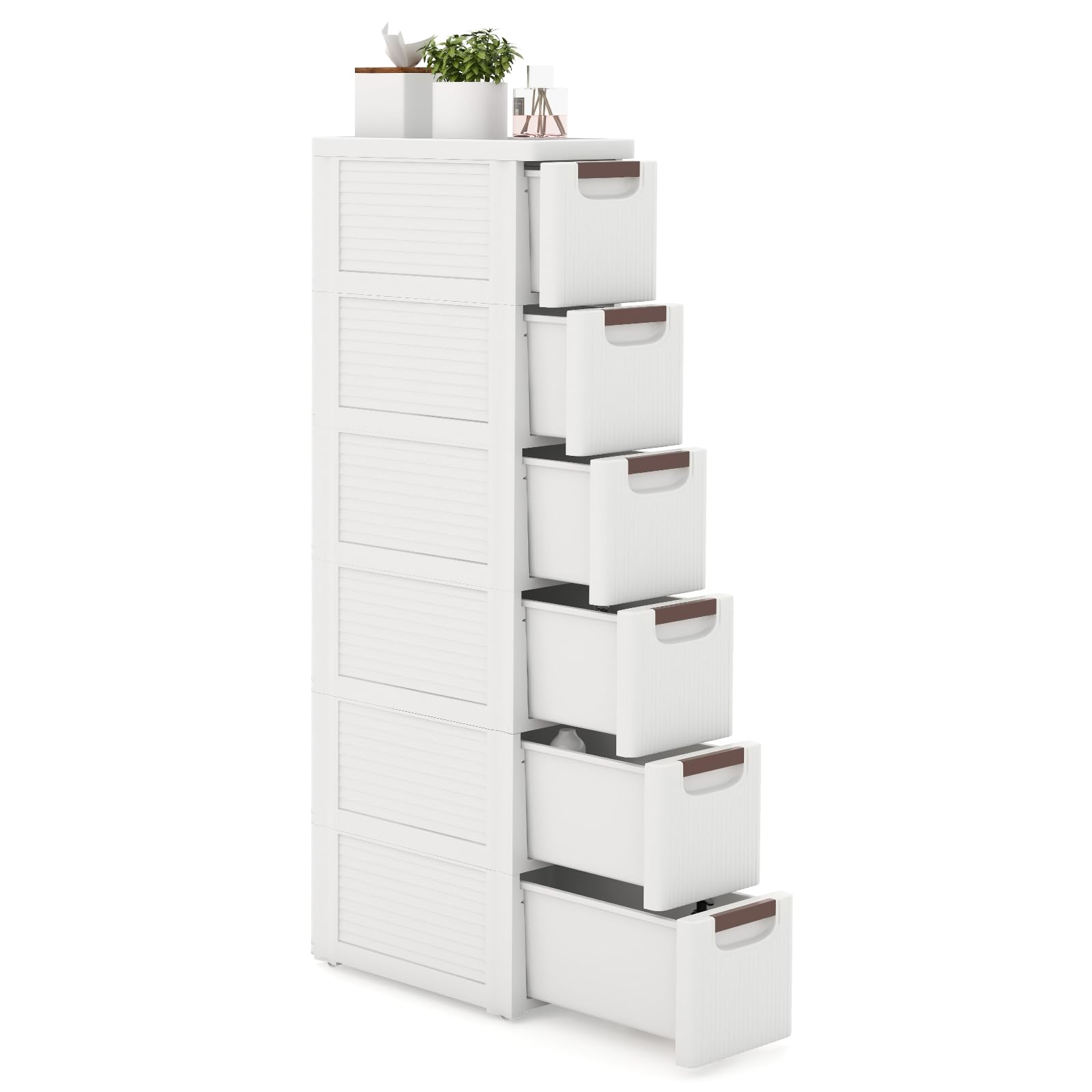 GOPLUS Wąska szafka łazienkowa z szufladami i kółkami, szafka toaletowa na papier toaletowy, wózek niszowy, szafka farmaceutyczna, szafka łazienkowa (z 6 szufladami)