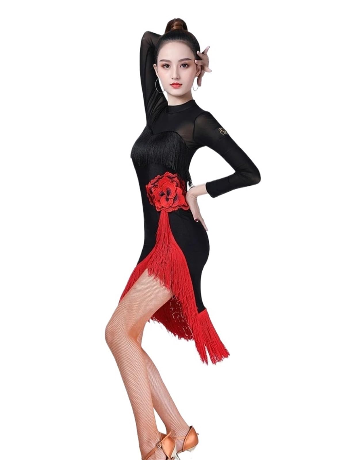 Latin Tanzkleid Langarm Kleid Frauen Kleider Quaste Dance Rock Latin Dancing Girls Kostüm Für Tanz