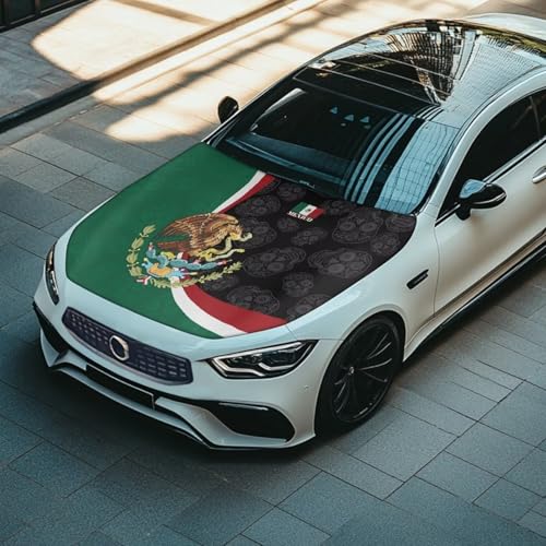 Image of Mexican Flag Design Car Hood Cover Elastic Polyester Car Hood Protector Auto Hood Flag Waterproof Sun-Proof Automotive Accessories for Sedan SUV Truck Pickup