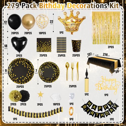 Kit de decoración de fiesta dorada y negra con 50% de descuento