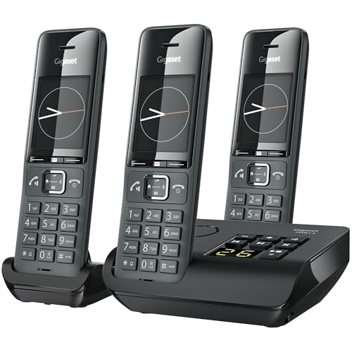 Gigaset Comfort 520A Trio - 3 Telefoni Cordless Con Segreteria Telefonica, Audio Con Funzione Vivavoce - Protezione Chiamate - Rubrica Con 200 Contatti, Nero, 5.2 x 2.6 x 16.1 cm, 116 grammi