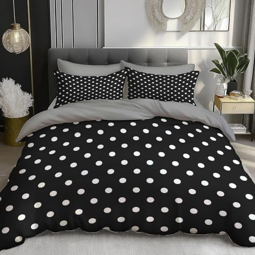 Weiße Punkte Bettwäsche 135x200 3teilig, Schwarz Bettbezug 135x200 cm mit...