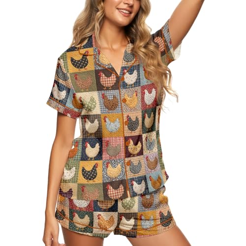Image of Women 2PCs Satin Pajama Set Short Sleeve Silk Feel Gift Sleepwear | Soft stretch satin; relaxed comfort fit sizes S-3XL for sleep & lounge; short sleeve top, elastic waist shorts; easy care
