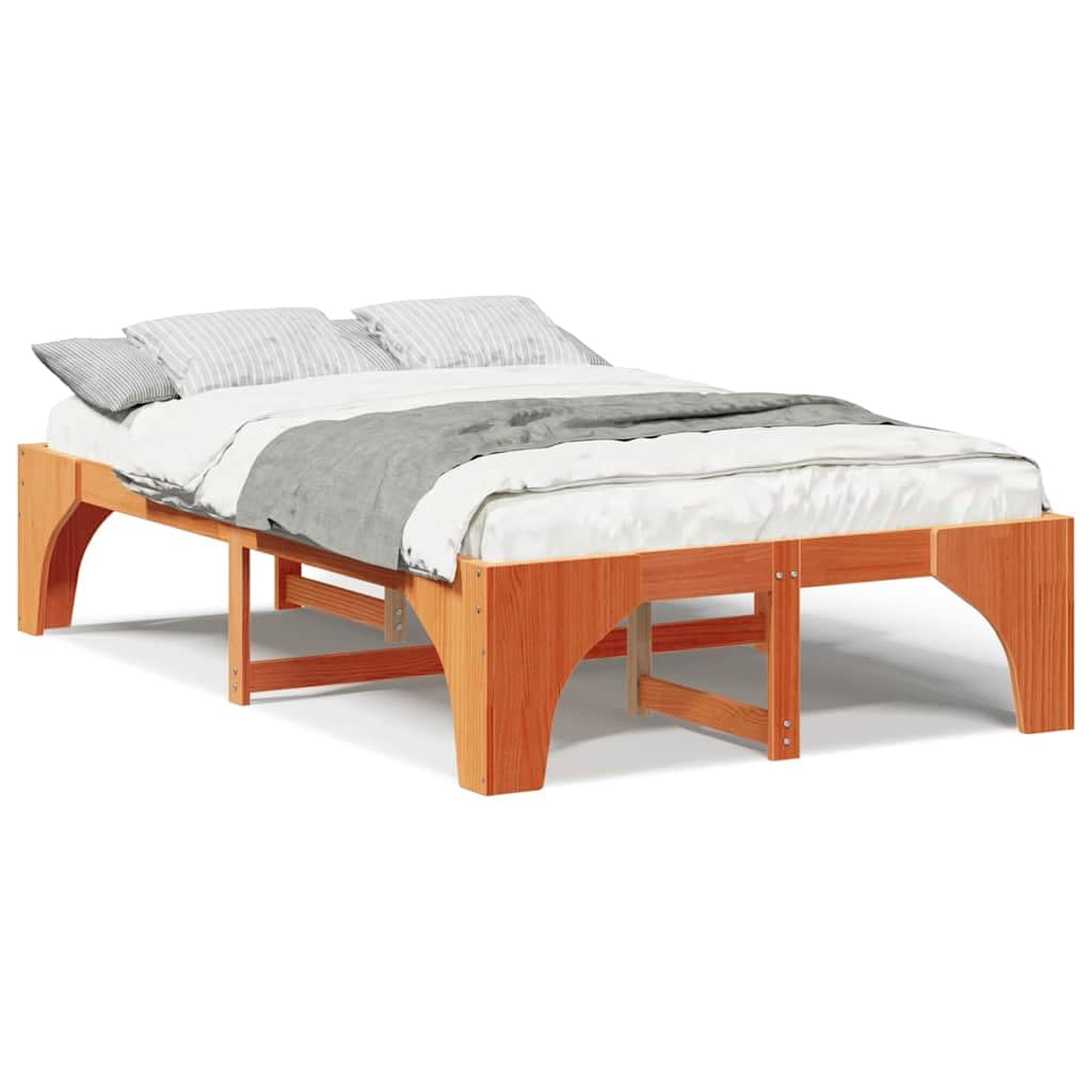 Marco de Cama en el Suelo de Madera Maciza de Pino Marrón Estructura de Perfil Bajo para Dormitorio Moderno Minimalista Ensamblaje Sencillo y Diseño Espacioso para Máximo