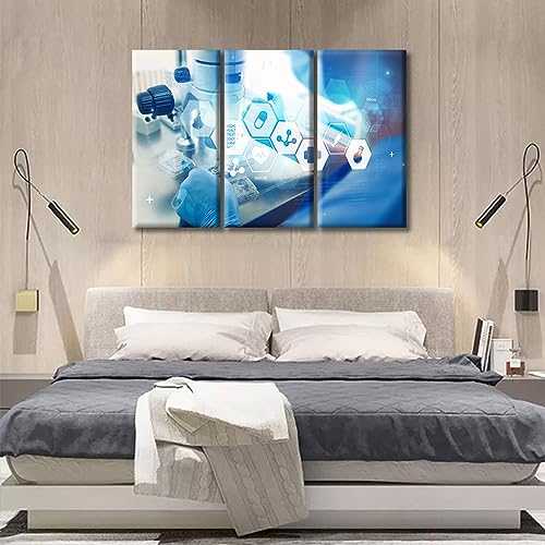 Image of TUMOVO 3 Panels Scientists and Scientific Experiments Wall Painting Clinical Laboratory Prints for Wall Decor Laboratory Posters Art Prints Giclee Gallery-Wrapped Posters and Prints (36 inch Wx24 H)