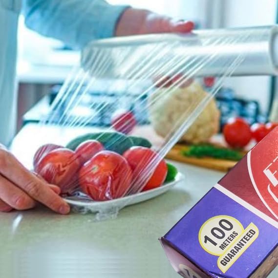 Image of GI Store Plastic 100 Meter Guaranteed Food Wrap Compostable Cling Film| Transparent Foil Wrap Easy to Use 12 inch, Extra Thick BPA Free Food Wrap (Pack of 1)