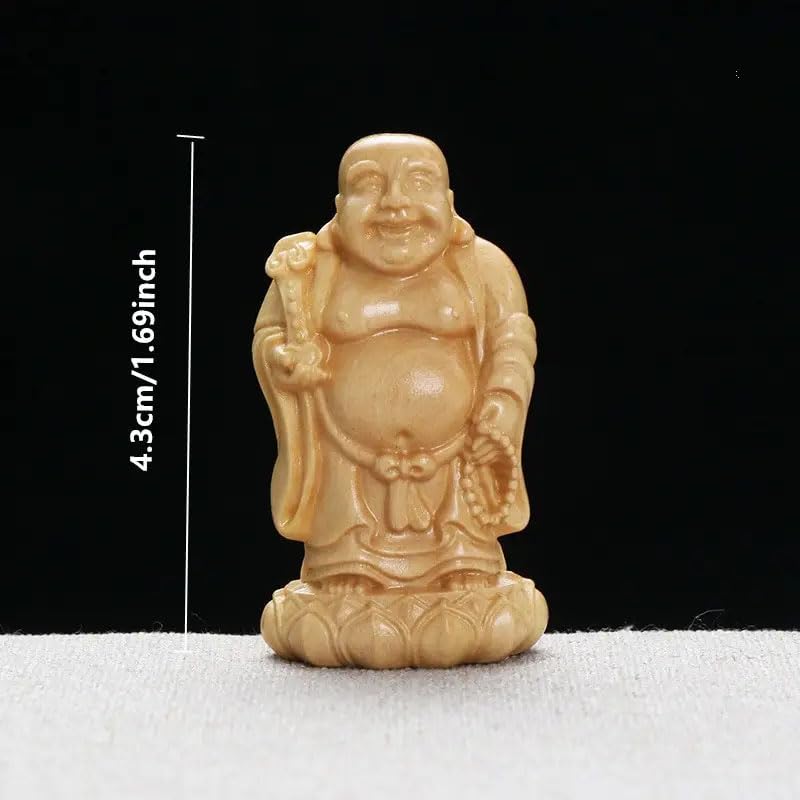 Estatua de Buda pequeña de madera tallada, 2 piezas miniatura 3