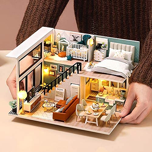 DIY Puppenhaus DIY Puppenhaus Spielzeug Holz Miniatura Puppenhaus Miniatur Puppenhaus Spielzeug mit Möbeln LED Lichter… – Bild 5