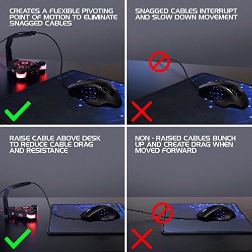 Enhance Pro Gaming Mouse Bungee Cable Holder With 4-Port Usb Hub - Red Led Lighting With Flexible Silicone Arm - Cable Management, Stabilized Design & Improved Accuracy For Competitive Games #TOP2
