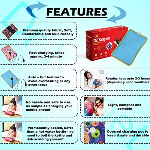 Image of Rechargeable Heating Pad Electric For Pain Relief, Hot Water Bag Electric For Pain Relief, Electric Hot Bag Heating Pad Auto Cut Electric Heating Pads (Any Color&Design) Pack of 1(970g)