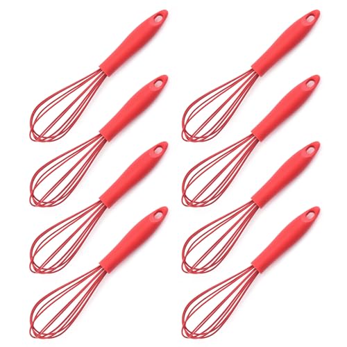 Ousyaah Silicone Whisk (2 Pack), Commercial Non-Scratch Balloon Wire Whisk for Cooking, Manual Egg Beater Milk Frother Coffee Whisks, for Blending, Whisking, Beating and Stirring (Red*8)