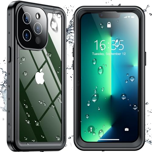 SPIDERCASE for iPhone 13 Pro Case Waterproof Built-in Lens & Screen Protector Full Heavy Duty Protection 12FT Military Shockproof Dustproof Anti-Scratched Phone Case Black/Clear