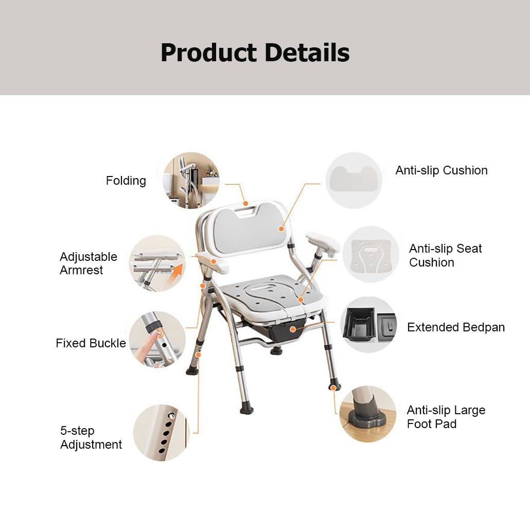 Silla de Ducha Plegable con Altura Ajustable, Asiento de Inodoro for baño, Orinal for Personas Mayores, discapacitadas, Embarazadas y Adultos.(Oranje,with Bedpan)