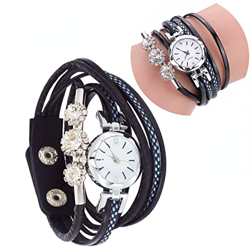 TMISHION Montre-Bracelet Femme Quartz - Bracelet PU 4 Couleurs, Cadran Rond, Noir