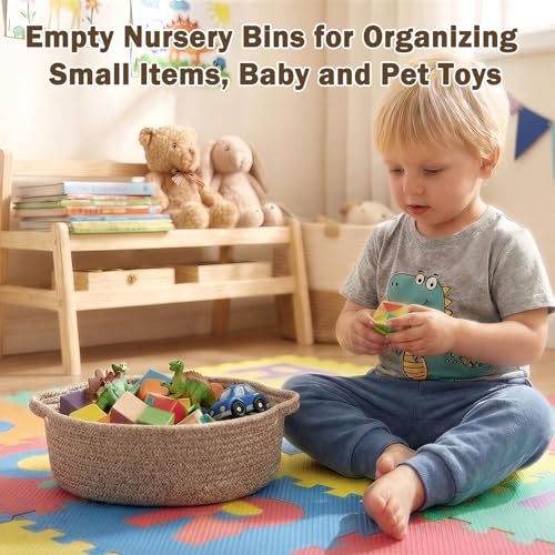 Image of Basket for Gifts Empty, Small Woven Basket with Bags and Ribbons, Baby Toy Small Baskets with Handles, Wicker Storage Bin for Baby Showers or Pet Toy, Light Brown, 1 Pack, (12 inchx 8 inchx 3.74 inch)