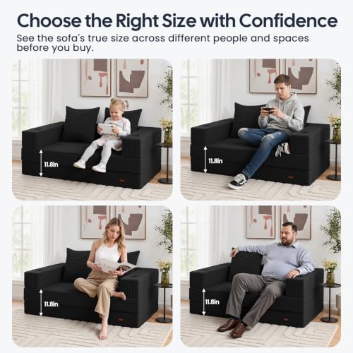 Image of COMAX Futon Sofa Bed, Convertible Sofa Bed, Folding Boneless Couches | Low-Profile Small Boneless Couch for Living Room, 11.8 inch H Low Seat 59 inch Foldable Floor Sofa Lounge Space‑Saving