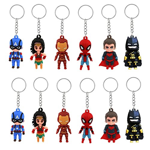 Doyomtoy Lot de 12 porte-clés héros Spiderman Superman Avengers Porte-clés Anime Porte-clés Iron Man Batman, multicolore, S Cover