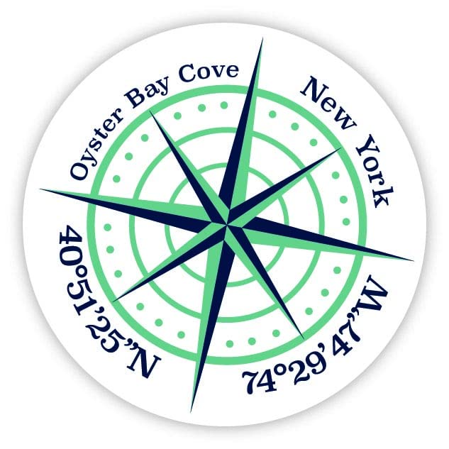Oyster Bay Cove New York 4-Inch Vinyl Decal Sticker Latitude Longitude Compass Design