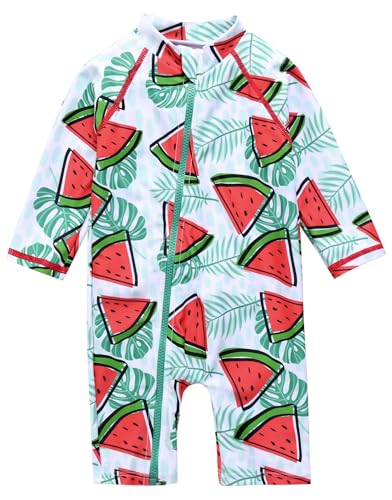 Image of VAENAIT BABY Zip & Snap Rash Guard Swimsuit, UPF 50+ One-Piece Long Sleeve Swimwear, Quick Dry Infant Beach Suit for 0~2T