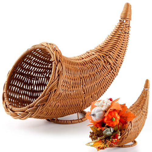 Dandat Fall Cornucopia Basket 13.78 Thanksgiving Cornucopia Horn of Plenty for Fall Autumn Harvest Dining Table Decoration and Thanksgiving Table Centerpiece Party Decorations