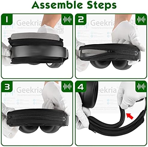 Geekria Medium Cooling-Gel Hook and Loop Headband Cover + Headband Pad Set/Headband Protector with Zipper No Tool Needed, Compatible with ATH Bose B JBL Hyperx Sony Headphones (Black)