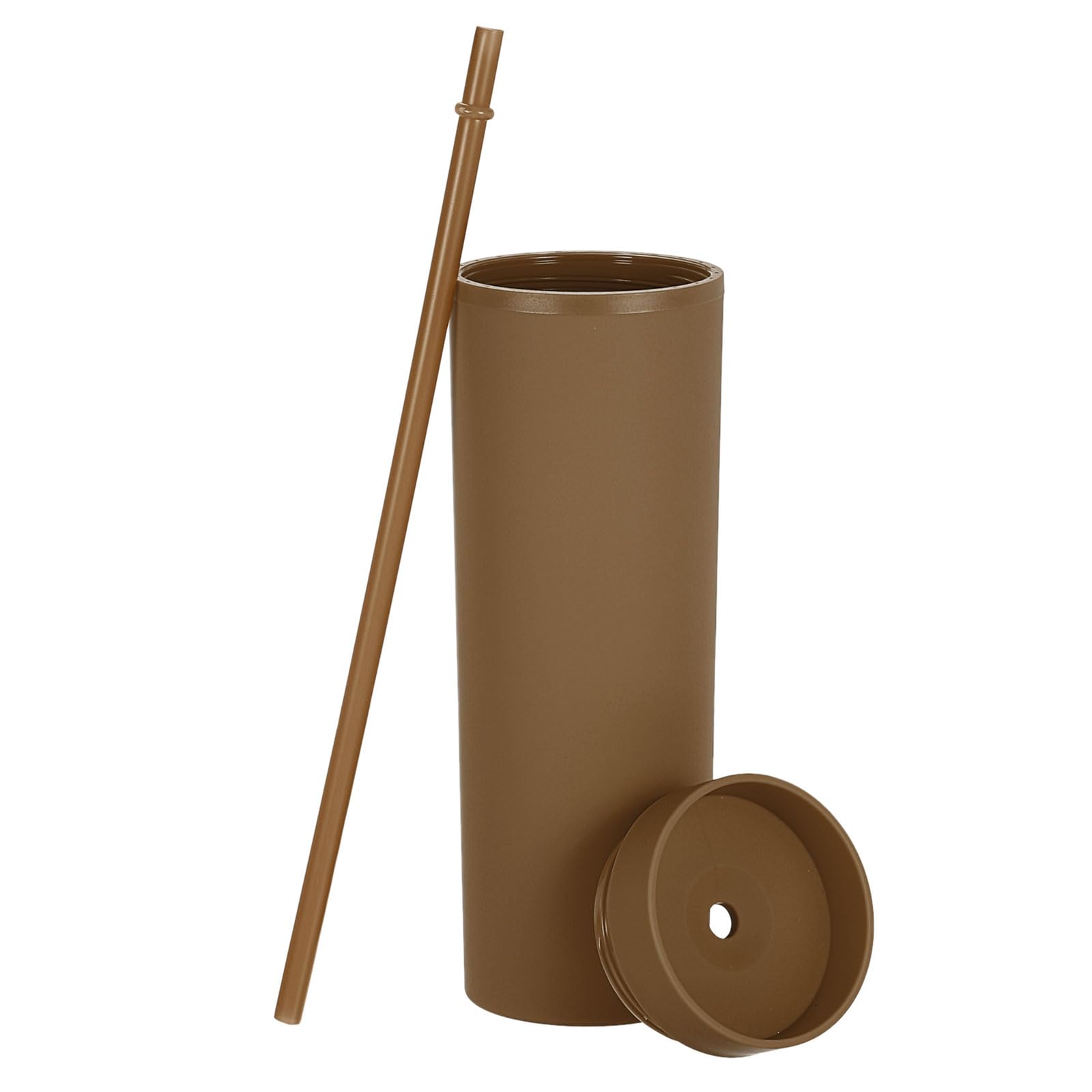 uxcell Bicchiere a doppia parete con cannuccia e coperchio, 470 ml, in acrilico, isolato, trasparente, riutilizzabile, per feste, compleanni e tutti i giorni, marrone scuro opaco