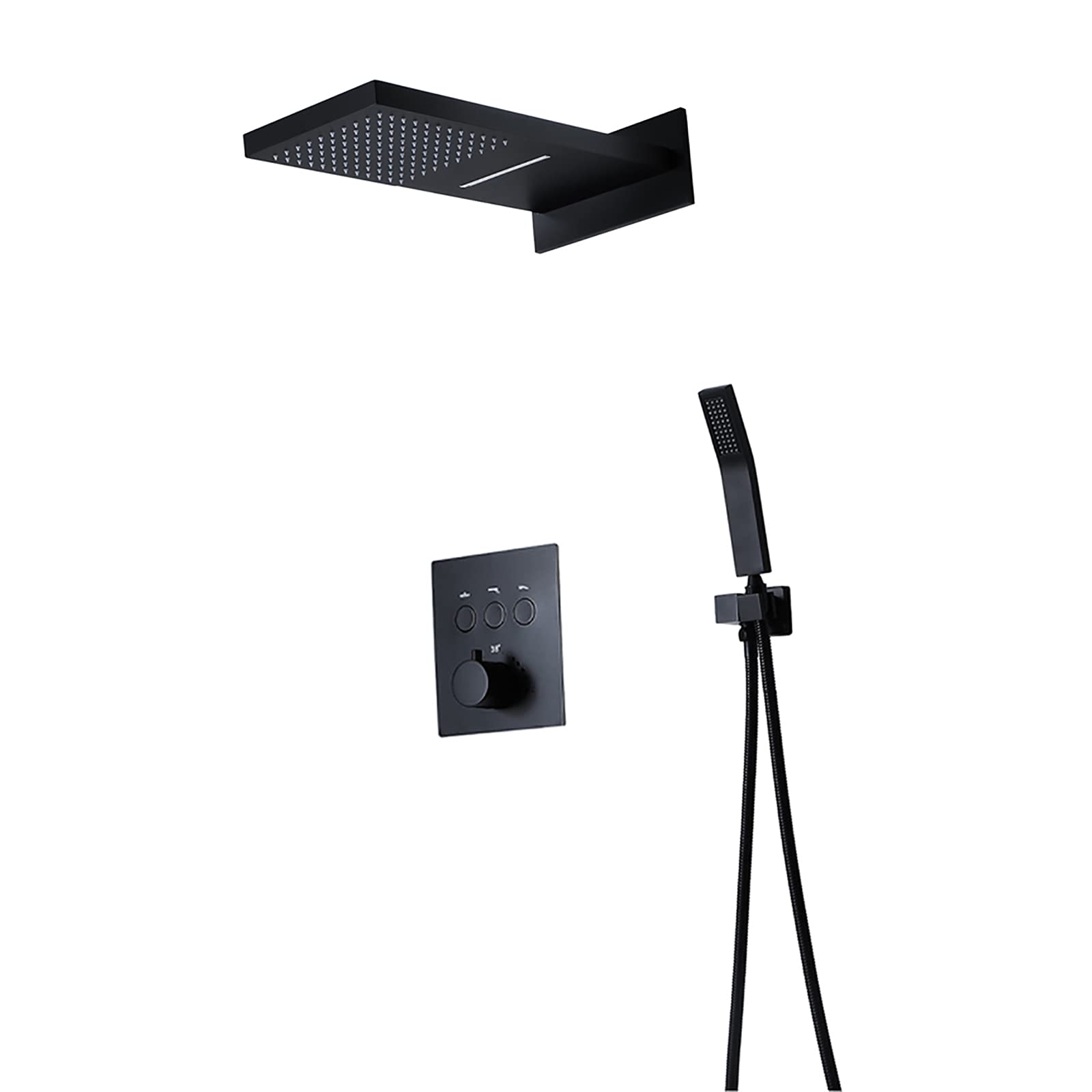 OZBMA Black Shower Thermostatic Faucet Set Wall Mounted Rainfall Head with Handheld Rain Mixer Combo Set, 3 Fu,Shower