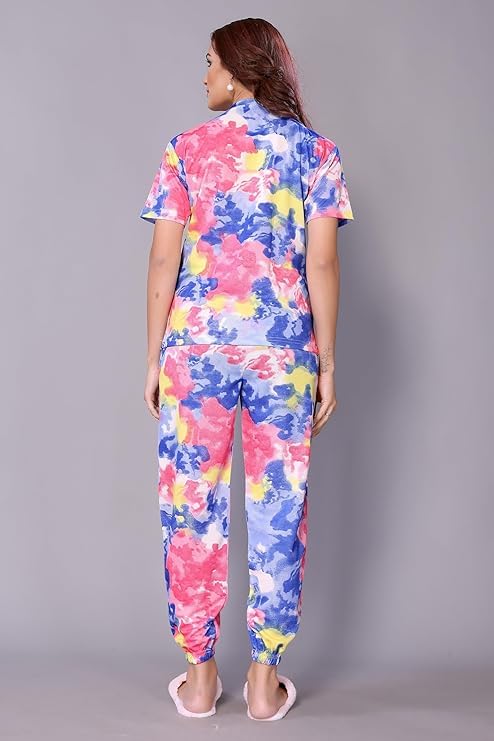 Image of VJ Fashion Women's Cotton Lycra Tie-Dye Payjama Set|Co-ord set|Night Suit Set |Night Dress |Lounge Wear|Full Pair Set for Women Night Dress