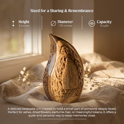 Image of Wooden Teardrop Urns for Human Ashes - 3 Cubic Inches Black Thunderstorm Pattern Cremation Urn, Decorative Keepsake Burial Container for Ashes Adult Male or Female Memorial Display