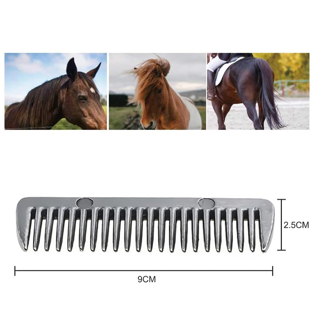 Peigne de toilettage en métal pour cheval - Portable - Pour nettoyer les poils et enlever les nœuds de sous-poil (argenté)