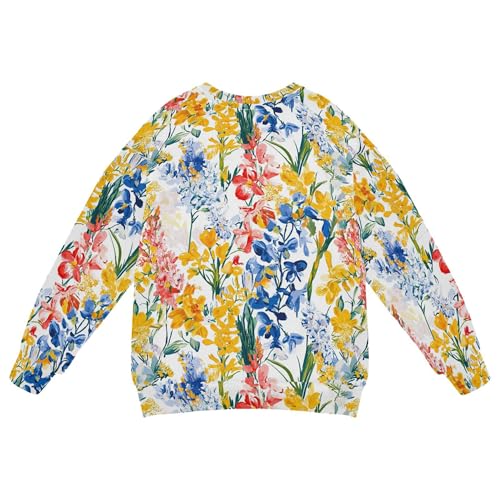 JUNZAN Watercolor Yellow Blue Flowers Big Boys Pullover Hoodie Crewneck Tops Clothing Shirts Athletic 4T2