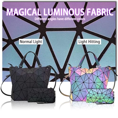 Geometric Luminous Crossbody Bag Iridescent Shoulder Purse Combo Holographic Reflective Night-Safe Visibility Handbags Set2