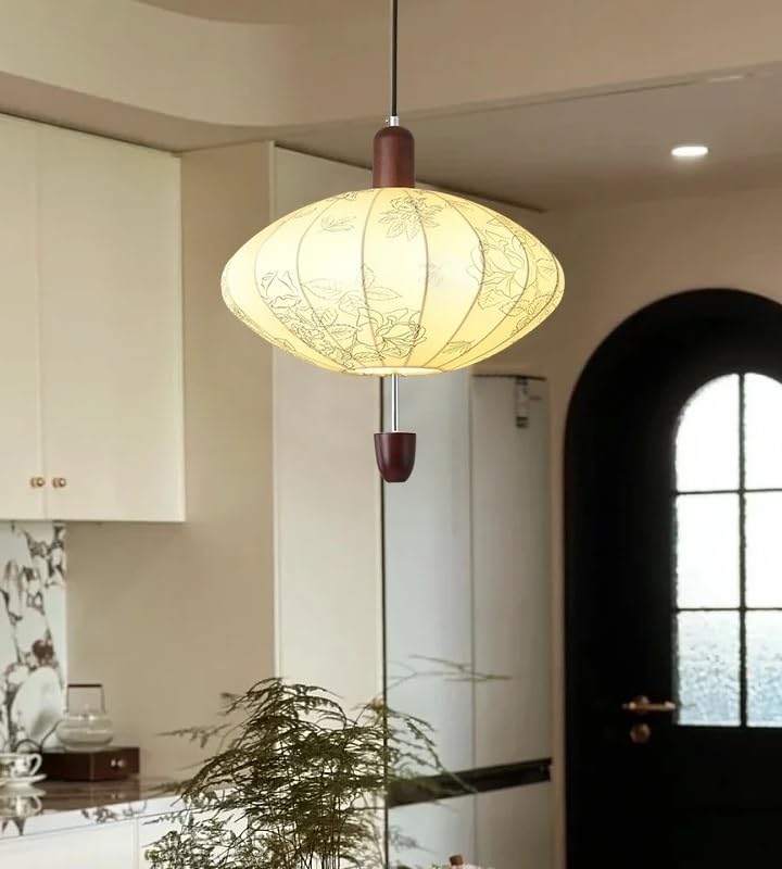 Lampe suspendue salon et salon de thé LED bois art Zen 40cm