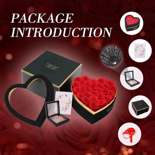 Preserved Roses Flowers for Delivery 27 Pcs, Forever Flores in Heart Box with Necklace, Eternal Rose Anniversary Birthday Gift for Women Wife Girlfriend, Rosas for Valentines Christmas, Red - Image 5