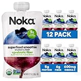 Noka Superfood Fruit Smoothie Pouches, Blueberry Beet, Healthy Snacks with Flax Seed, Plant Protein and Prebiotic Fiber, Vegan and Gluten Free Snacks, Organic Squeeze Pouch, 4.22 oz, 12 Count