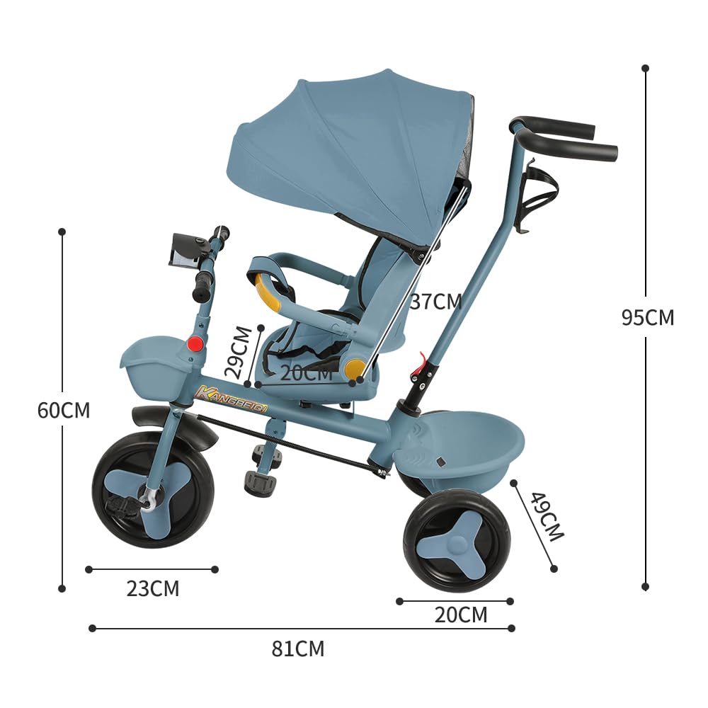 5 in 1 Poussette 3 Roues,jusqu'à 25 kg,Poussette canne,Tricycle évolutif pour Enfant,Grande Capote,Pliage Compact,Dossier Inclinable,Grandes Roues Tout Terrain