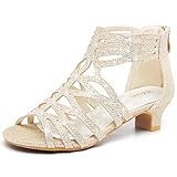 Cliivour Princess Glitter Dress Shoes Girls Champagne Shiny Rhinestone High Heels Big Kid Gold Spark