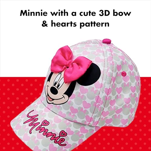 Disney Girls Baseball Cap-3d Bow Curved Brim Strap Back Hat (4-7), Size 2-4t, Minnie Mouse Hearts3