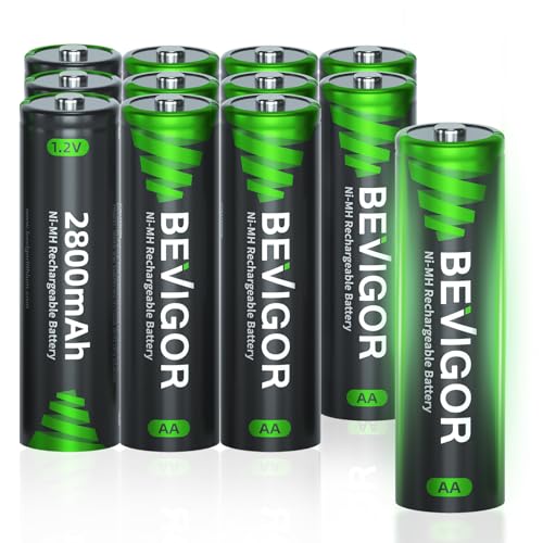 BEVIGOR 12 Piles Rechargeables AA 2800mAh 1.2V NiMH, Haute Capacité, Préchargées