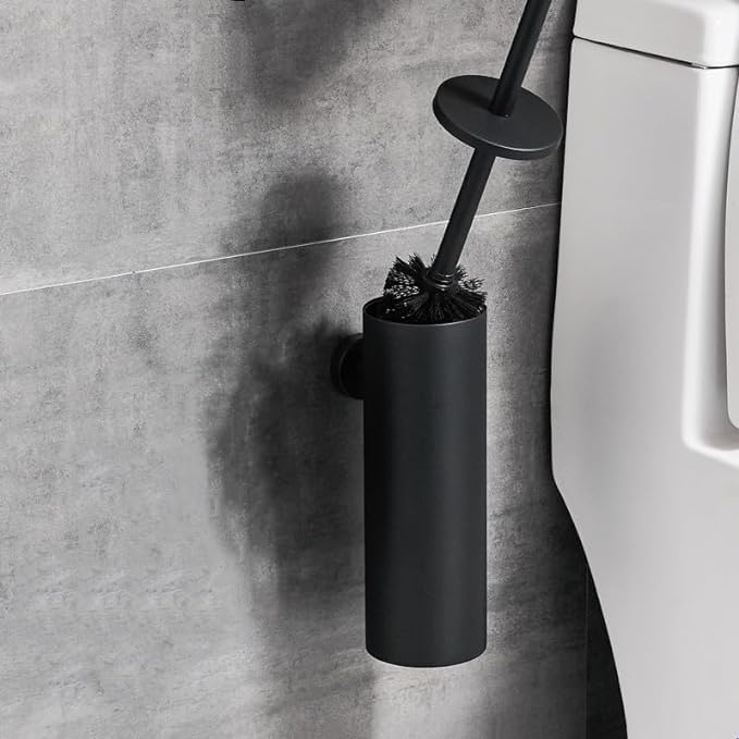 Image of Toilet Brush Holder Wall Mounted, Toilet Brush 304 Stainless Steel, Matte Black Toilet Bowl Brush for Bathroom with Lid Toilet Bowl Brush