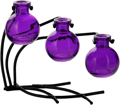 Miniatura 5 de M504-200-09 Casablanca Tres jarrones de vidrio reciclado y soporte de metal, 7 12", aguamarina, 1 pieza