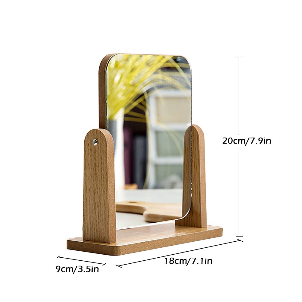 Suszian Makeup Vanity Mirror,1PC 180° Rotated Wooden Makeup Mirror Desktop Small Glass Silver Mirror,Countertop Cosmetic Mirror - Image 2
