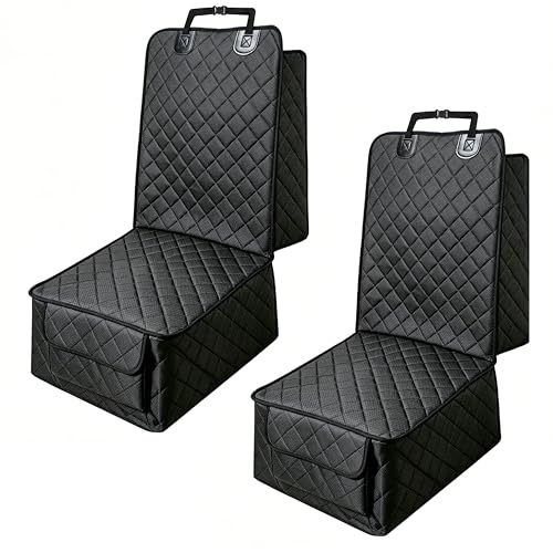 BFXM 2PCS Front Seat Cover, Full Protection Dog Car Seat Cover with Side Flaps, Waterproof Non-Slip Scratch-Resistant Captain Car Seat Covers, Seat Covers for SUVs, Cars, Trucks (Black*2)