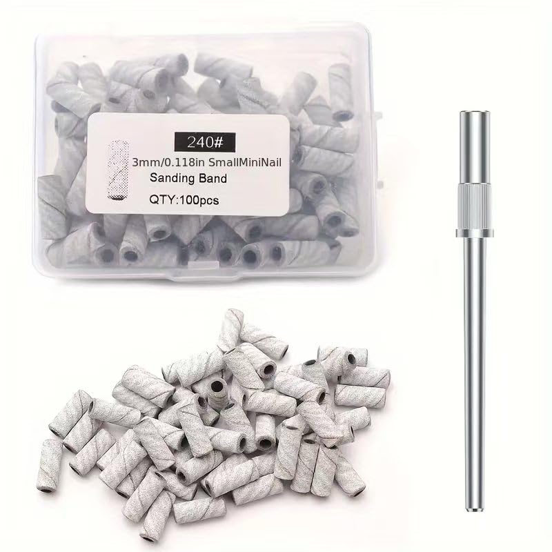 100PCS 240 Grit Nail Drill Sanding Bands with 3mm Mandrel
