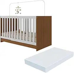 Berço 3 em 1 com Colchão Incluso Doce de Leite Multimóveis Mp4310 Madeirado/branco